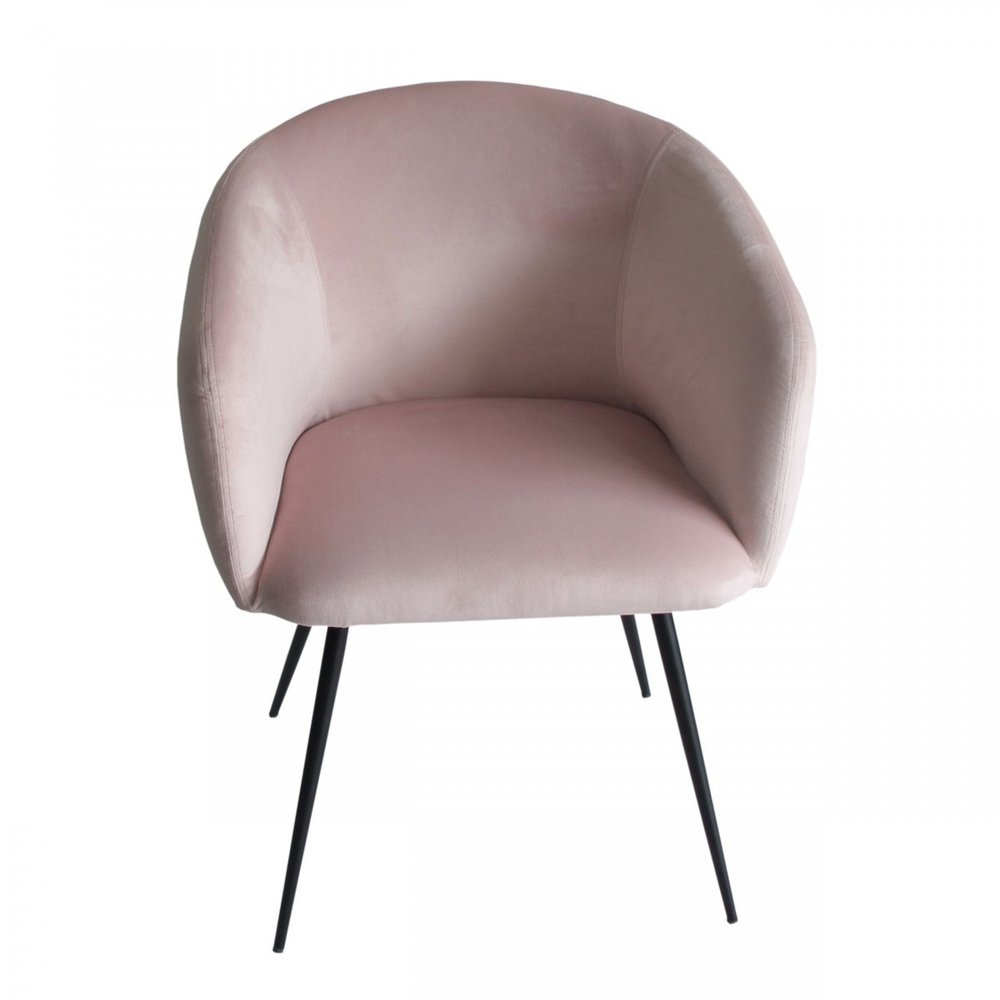 Pink and black upholstered velvet dining arm chair.