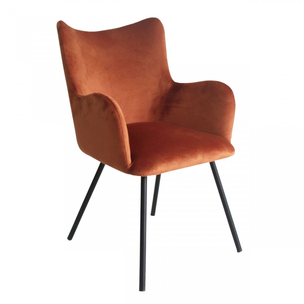Orange and Black Upholstered Velvet Wing Back Dining Arm Chair