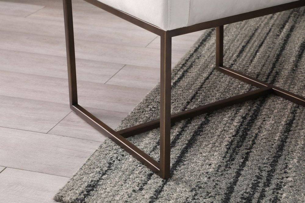 Beige and Antiqued Brass Upholstered Fabric Dining Arm Chair