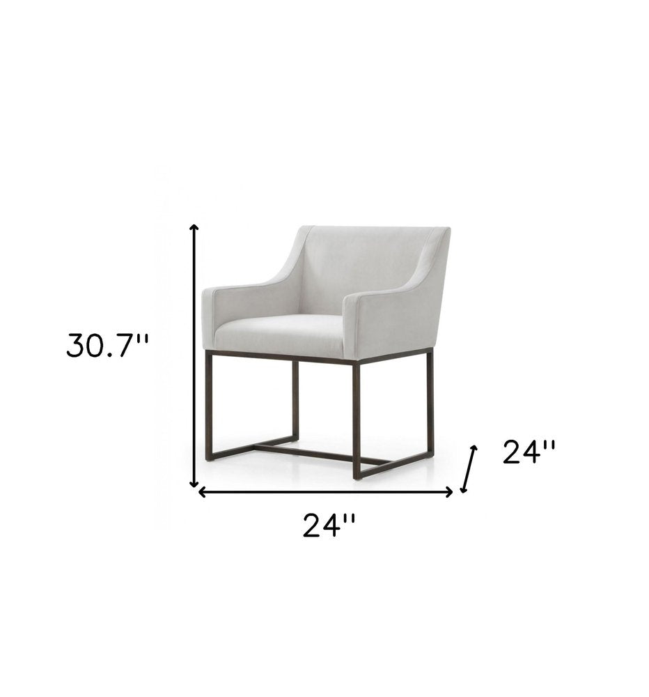 Beige and Antiqued Brass Upholstered Fabric Dining Arm Chair