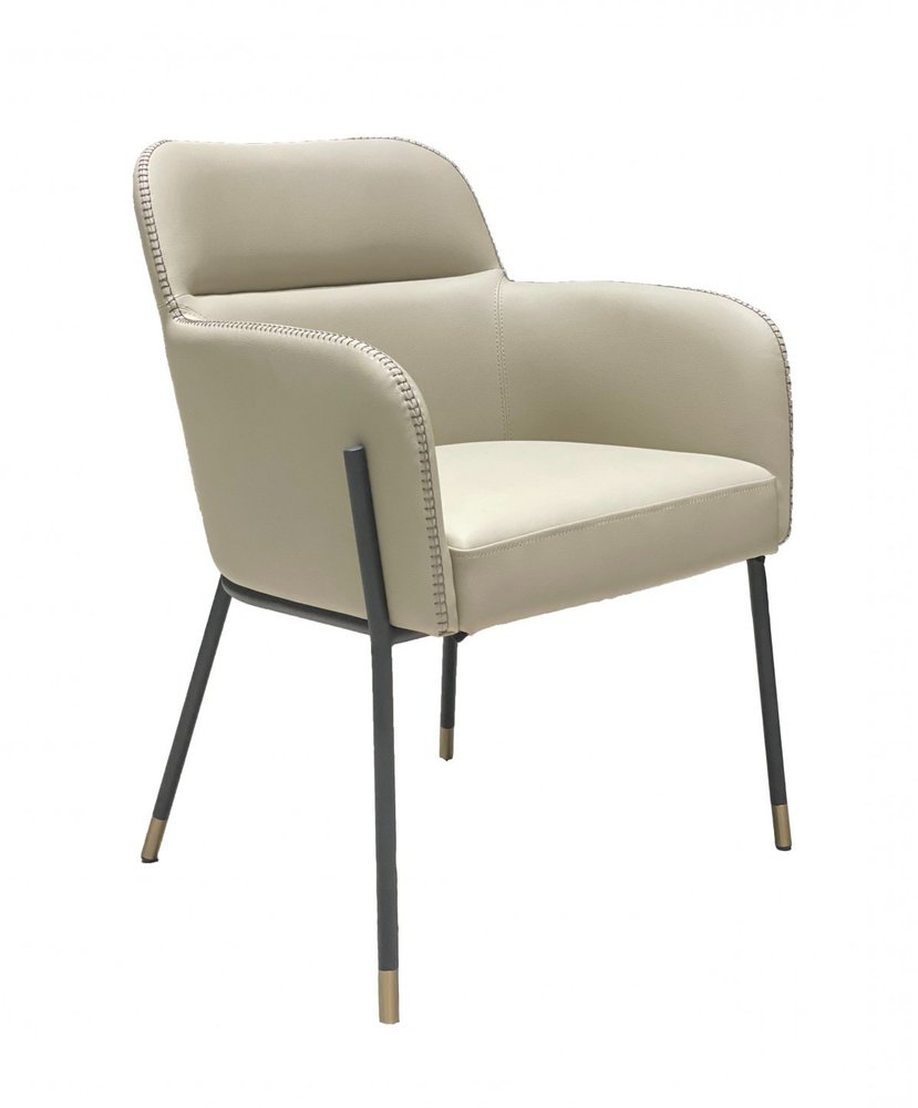 Gray and Black Upholstered Faux Leather Slat Back Dining Arm Chair