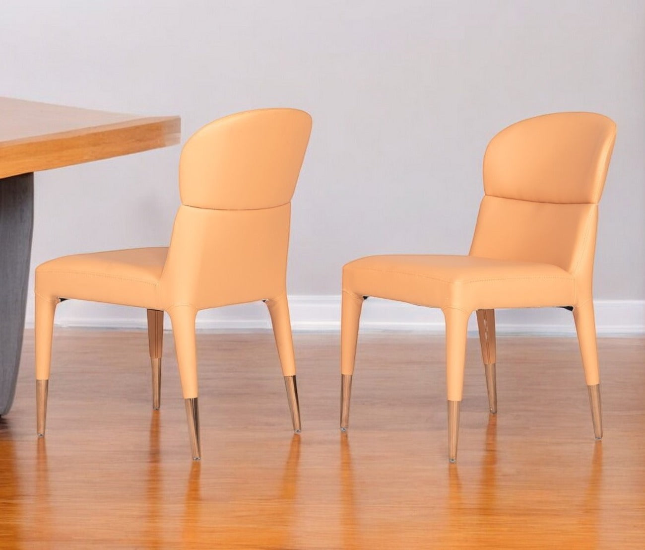 Set of Two Peach Rosegold Dining Chairs