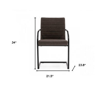 Set of Two Brown and Black Upholstered Faux Leather Dining Arm Chairs