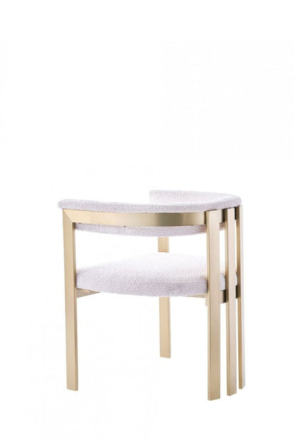 Beige and Gold Upholstered Velvet Slat Back Dining Arm Chair