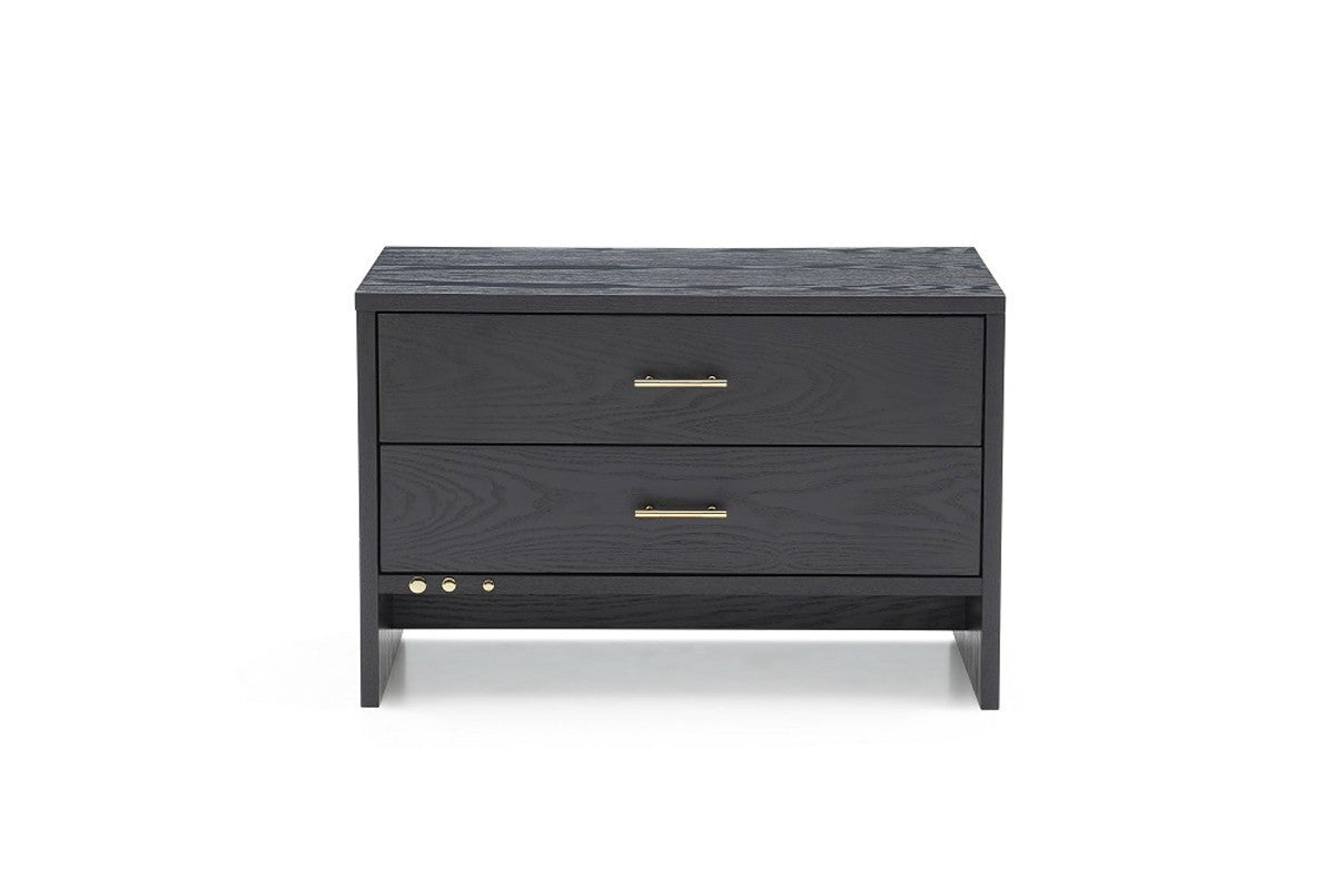 Modern Dark Gray Ash Nightstand with Two Drawers