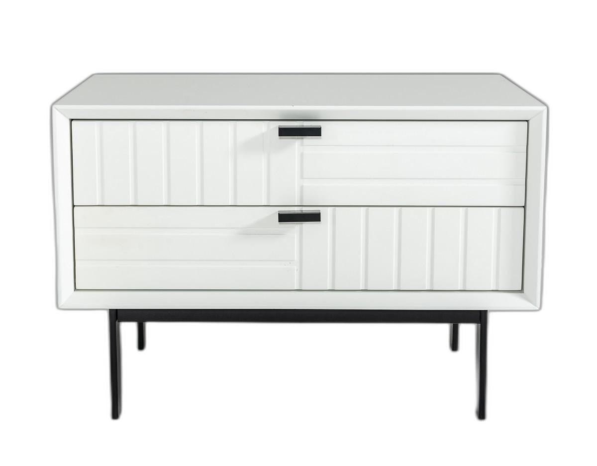 16" White and Black Two Drawer Faux Wood Nightstand