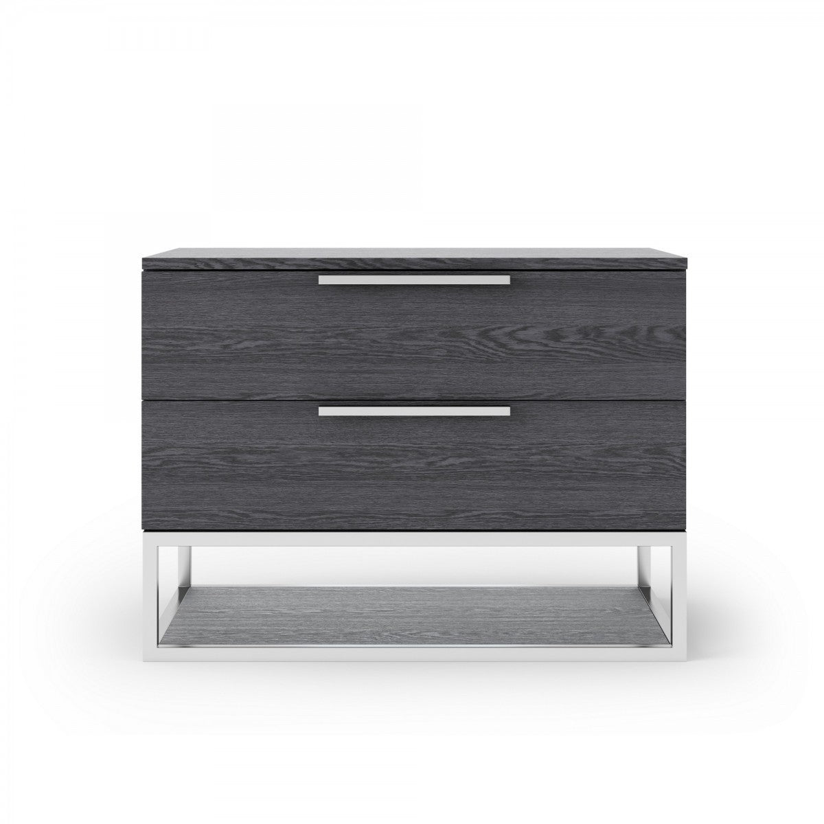 22" Gray Two Drawers Solid Wood Nightstand
