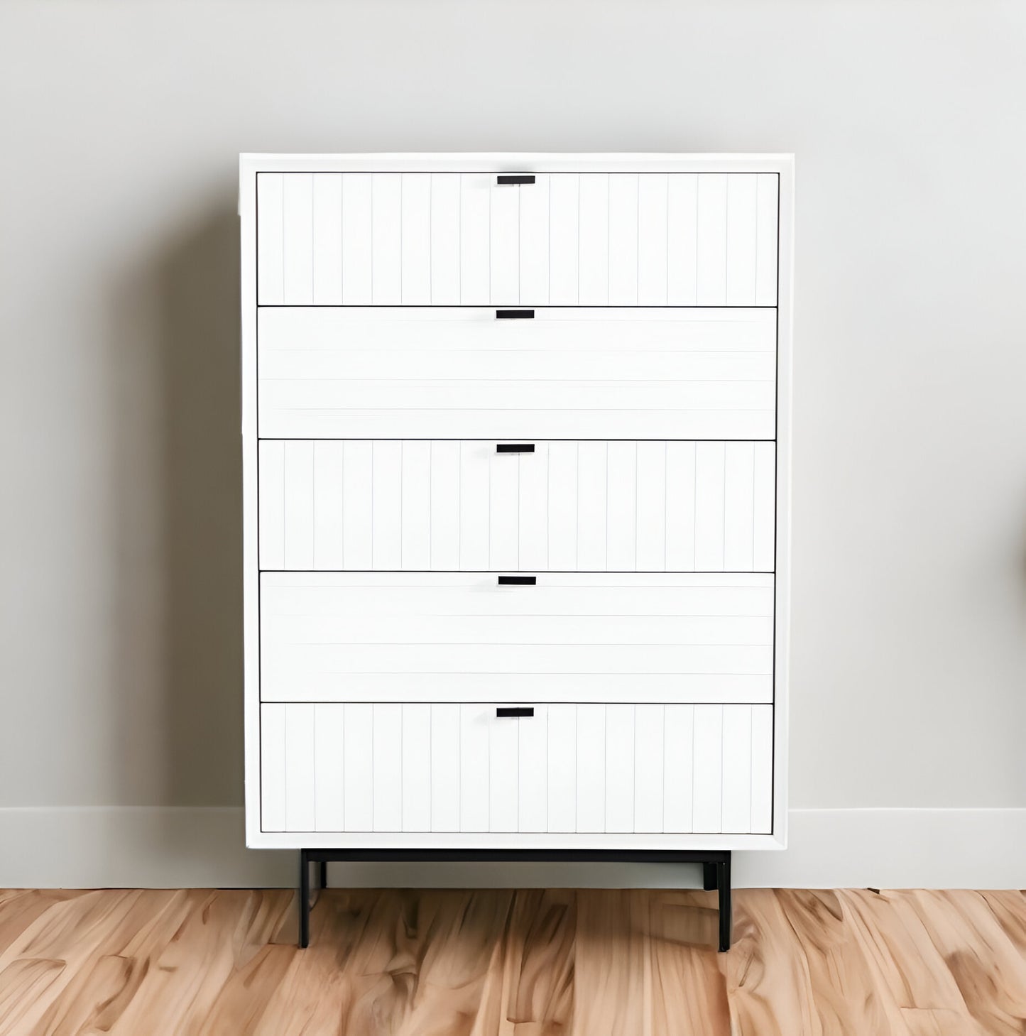 30" White Solid Wood Five Drawer Chest