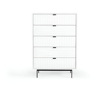 30" White Solid Wood Five Drawer Chest
