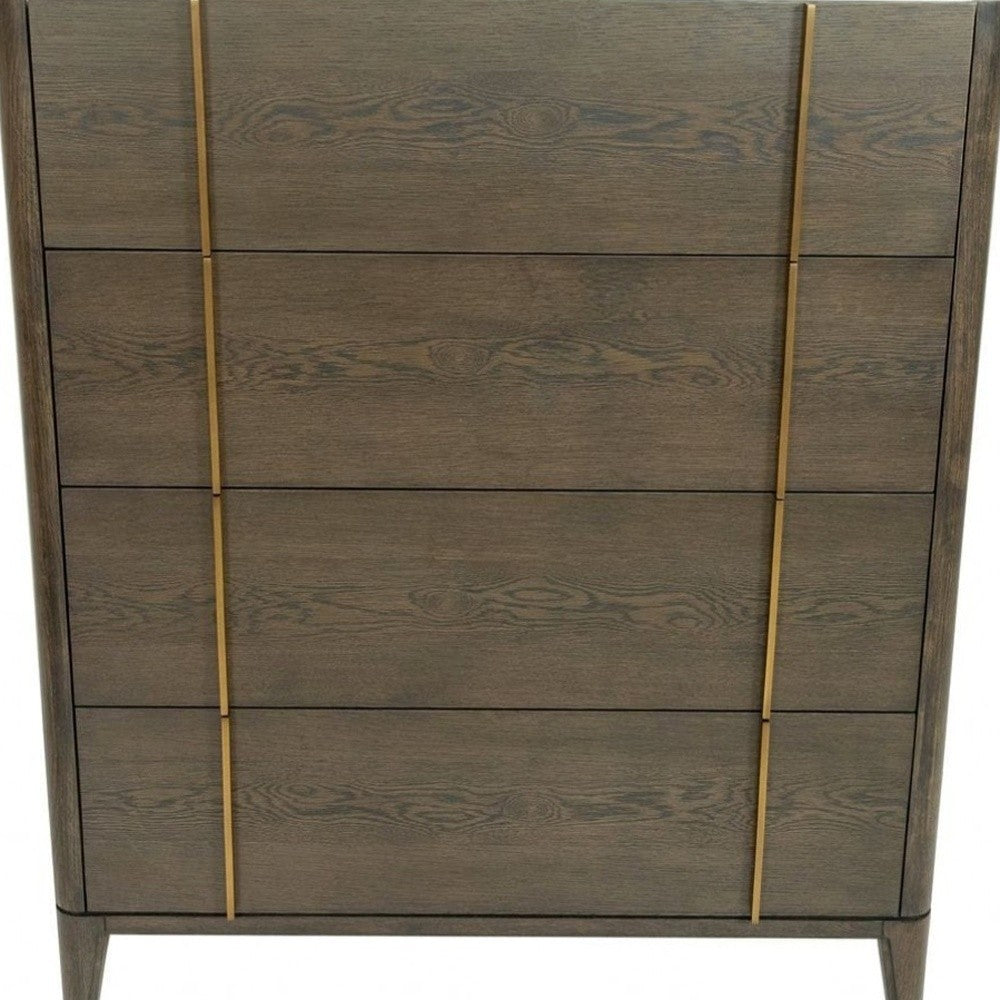 39" Dark Brown and gold Solid Wood Four Drawer Dresser