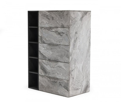 Grey manufactured wood five-drawer chest