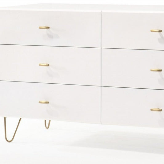 51" White Wood Six Drawer Double Dresser