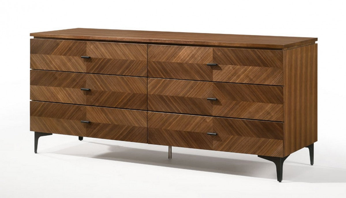 63" Walnut Manufactured Wood Six Drawer Double Dresser