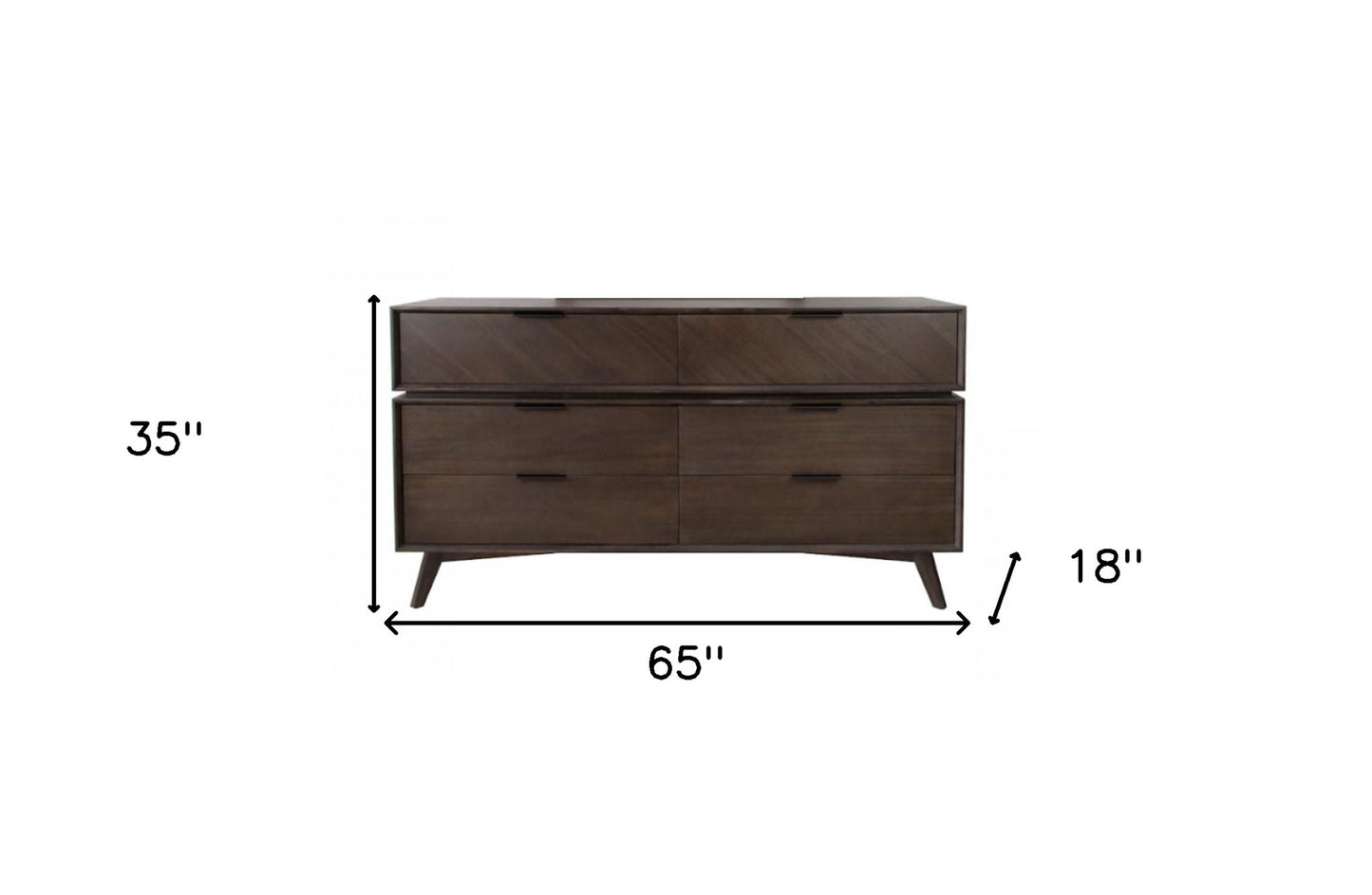 65" Acacia Solid Wood Six Drawer Double Dresser