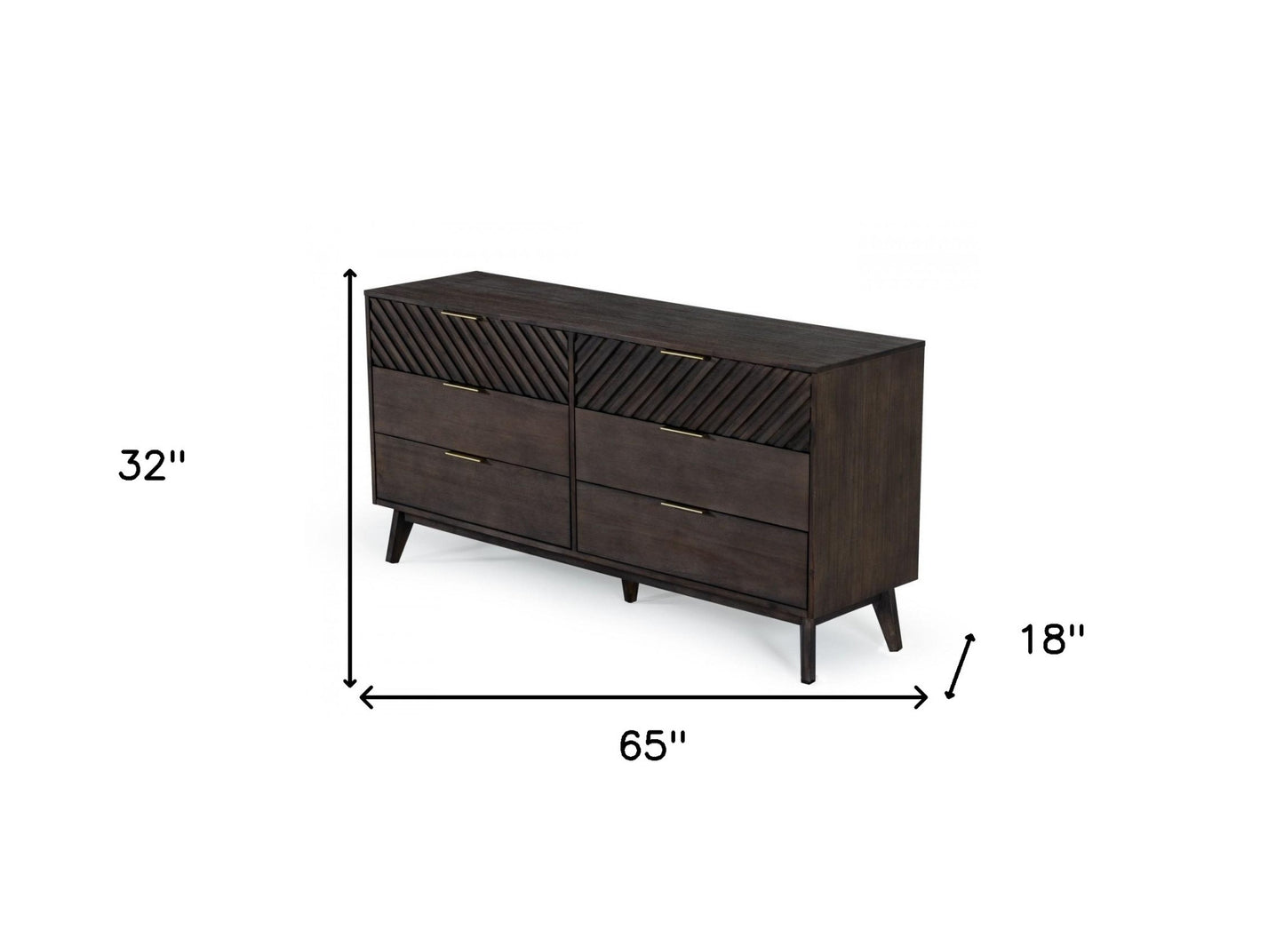 65" Dark Brown Solid Wood Six Drawer Double Dresser