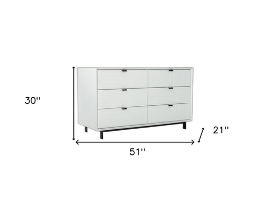 51" White Manufactured Wood Six Drawer Double Dresser