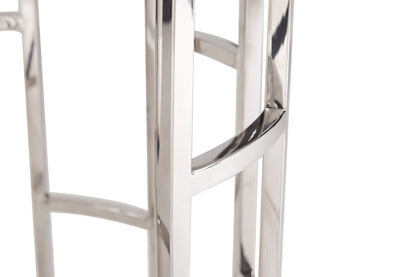 22" White And Silver Faux Marble And Stainless Steel Round Frame End Table