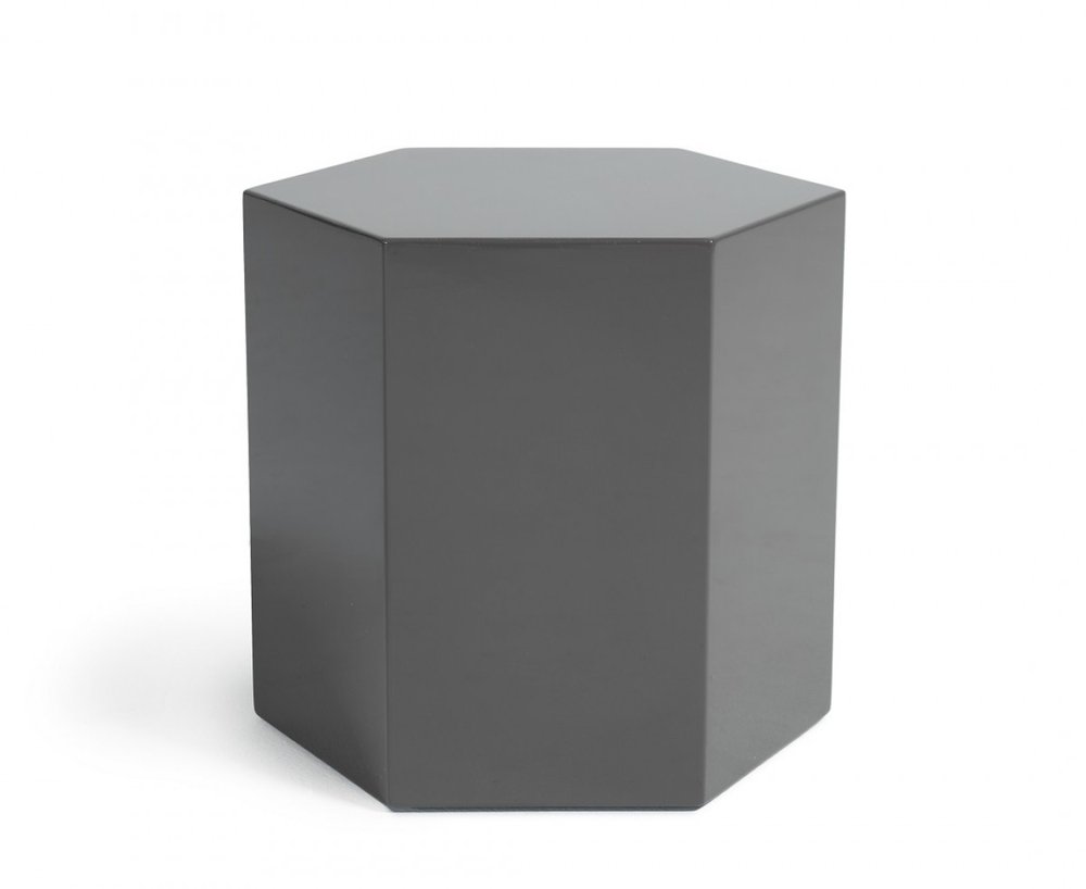 13" Light Gray Wood Hexagonal Block End Table