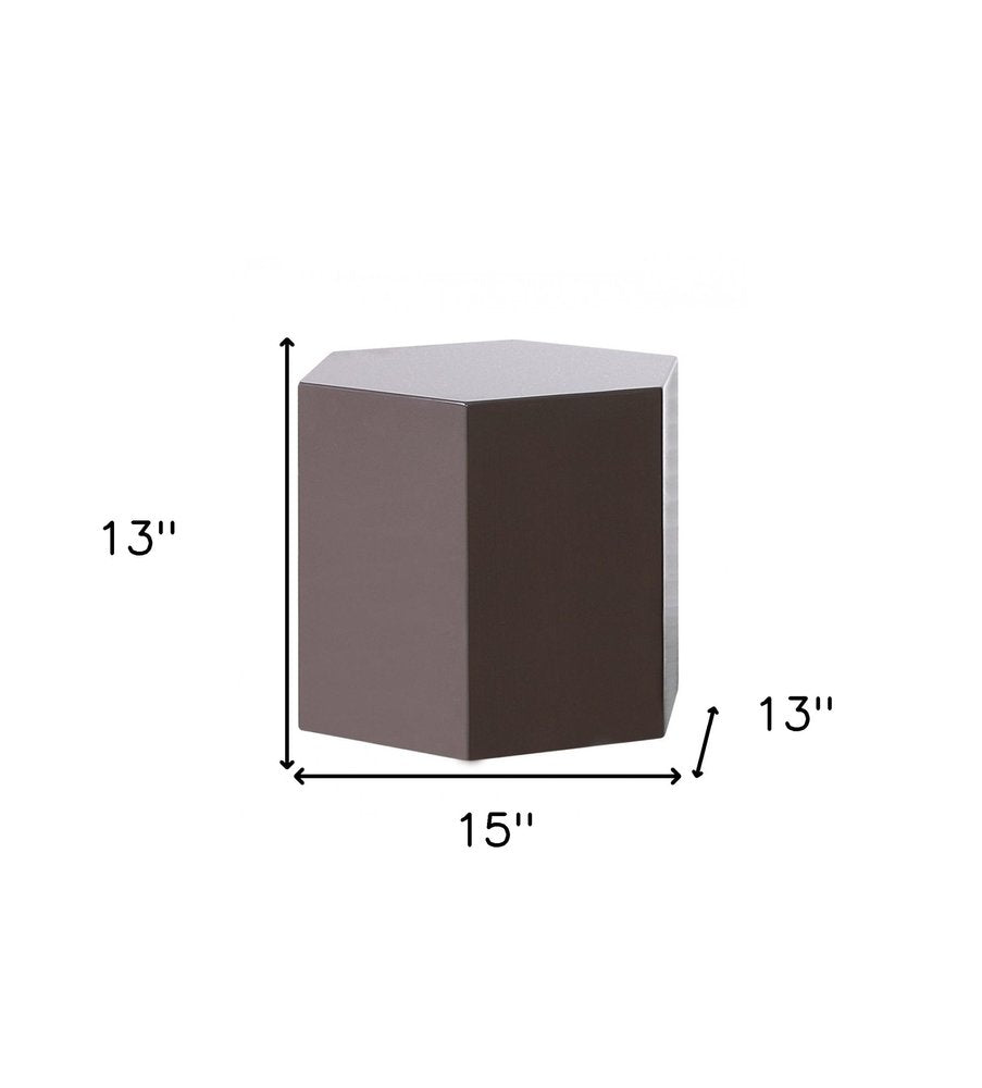13" Light Gray Wood Hexagonal Block End Table