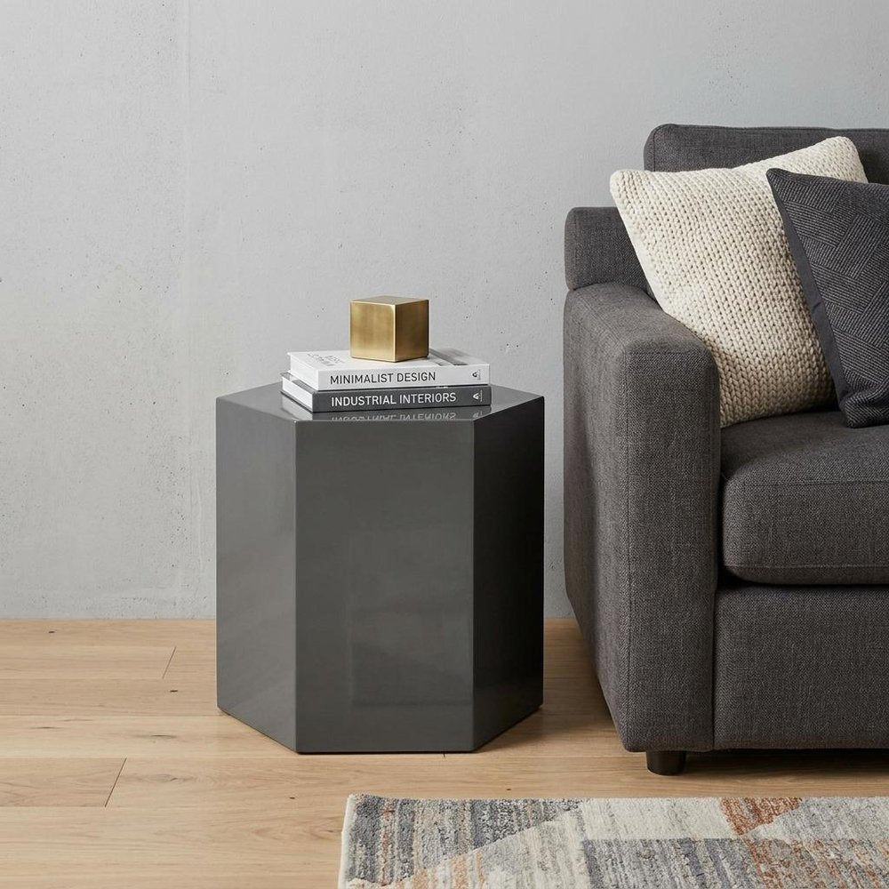 13" Light Gray Wood Hexagonal Block End Table