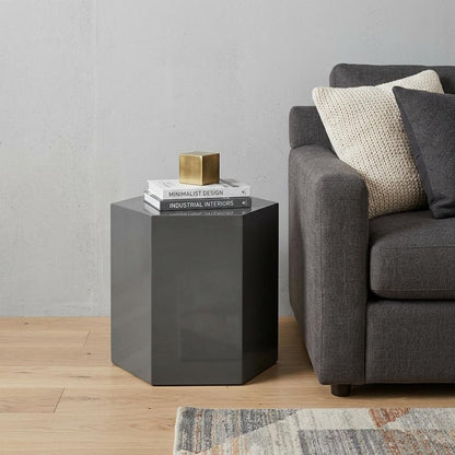 13" Light Gray Wood Hexagonal Block End Table