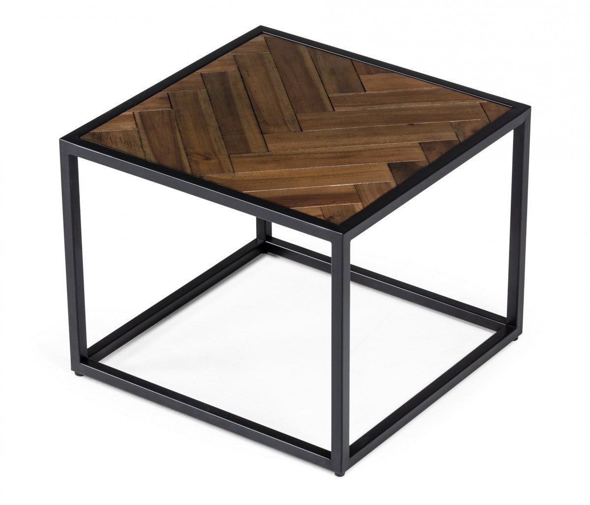 Modern Rustic Brown and Black Chevron Wood and Metal End Table