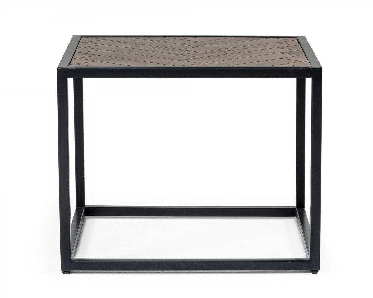 Modern Rustic Brown and Black Chevron Wood and Metal End Table