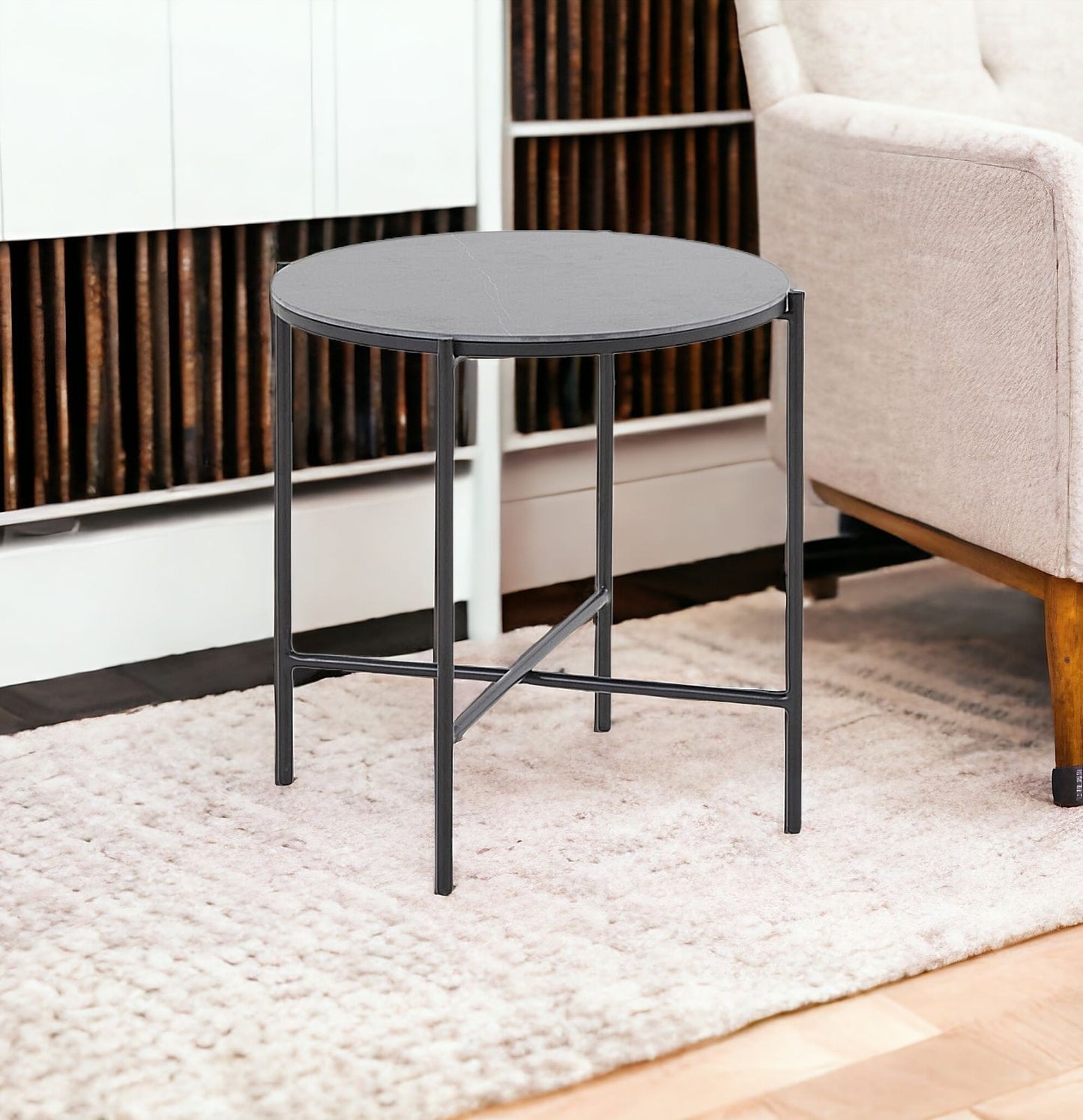 Modern Industrial Black Round Ceramic Side Table