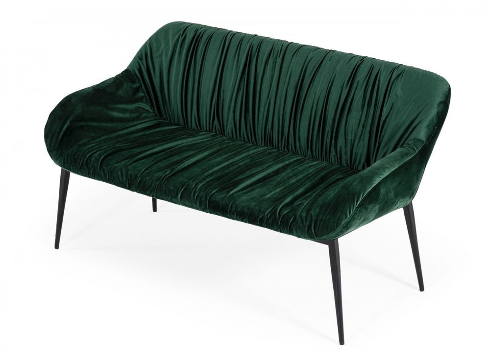 Green and black velvet upholstered dining bench, 56" long.