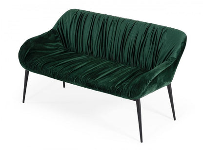 56" Green And Black Velvet And Steel Upholstered Specialty Dining Bench