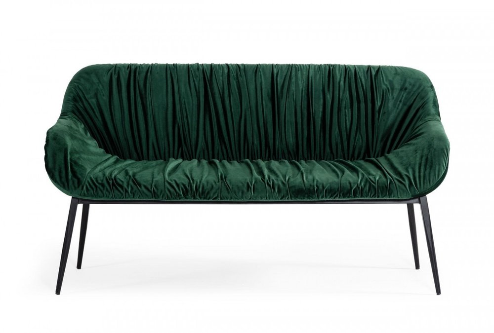 56" Green And Black Velvet And Steel Upholstered Specialty Dining Bench