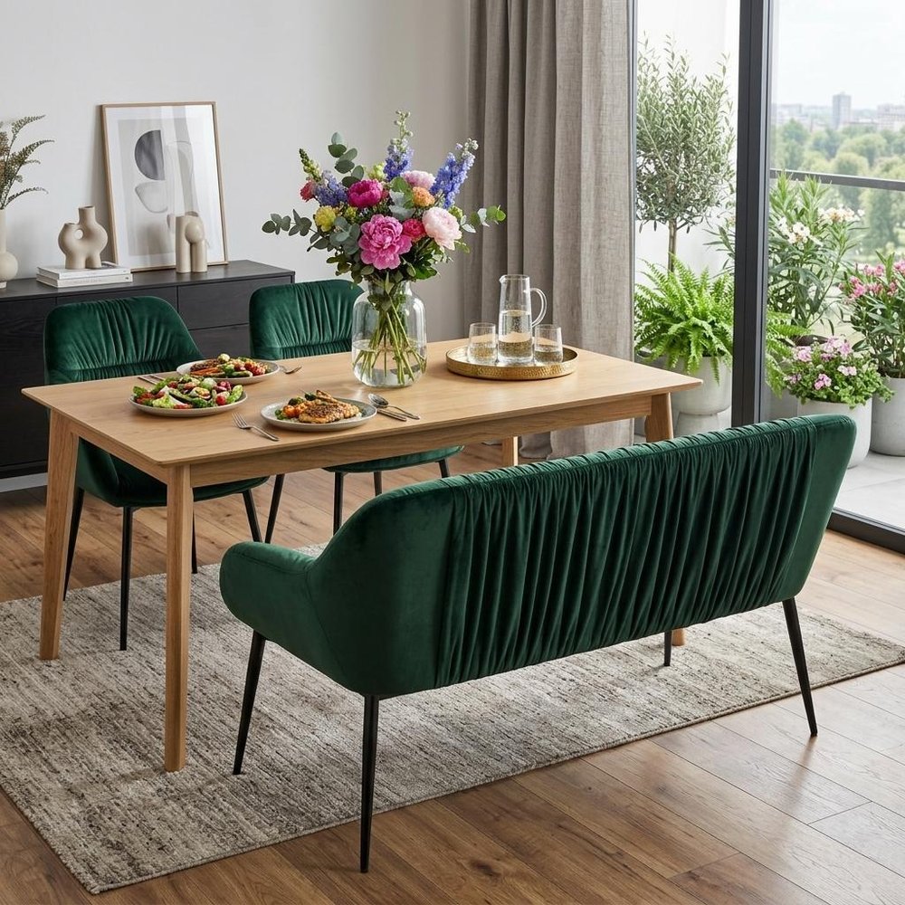 56" Green And Black Velvet And Steel Upholstered Specialty Dining Bench