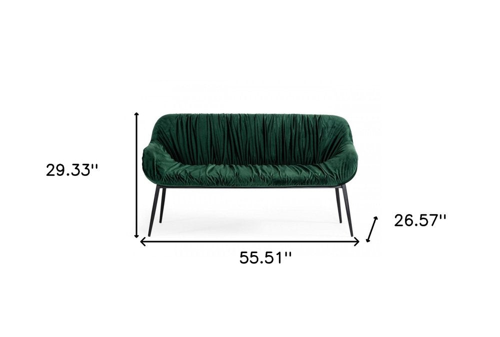56" Green And Black Velvet And Steel Upholstered Specialty Dining Bench