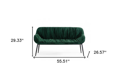 56" Green And Black Velvet And Steel Upholstered Specialty Dining Bench