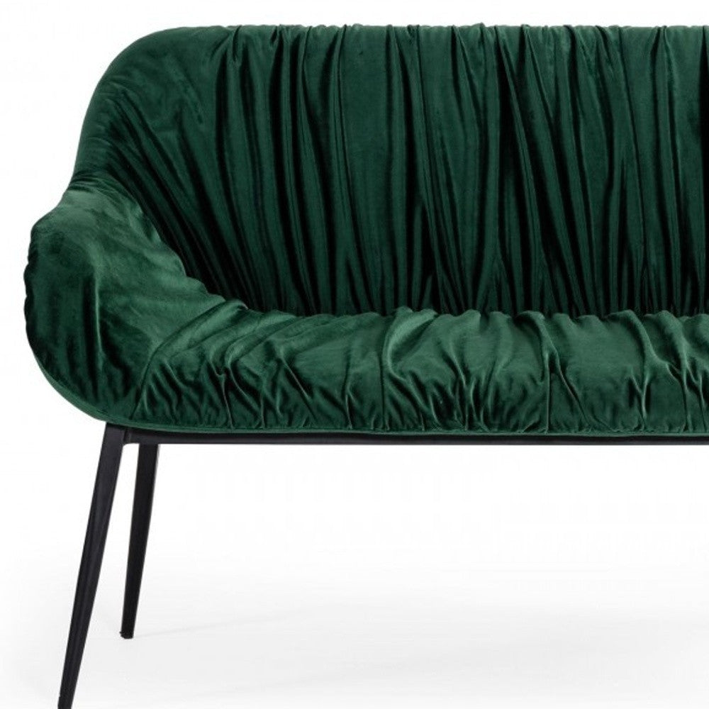 56" Green and Black Upholstered Velvet Dining Bench