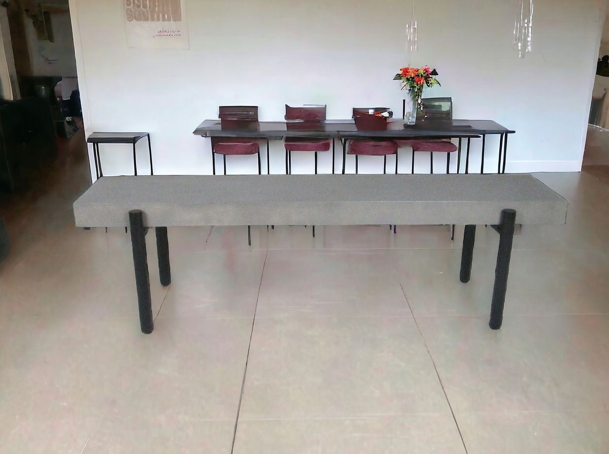 63" Gray and Black Concrete Dining Bench