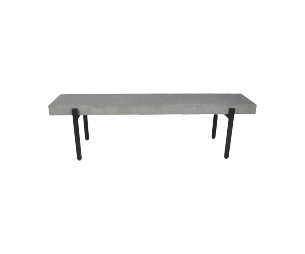63" Gray And Black Iron and Concrete Dining Bench