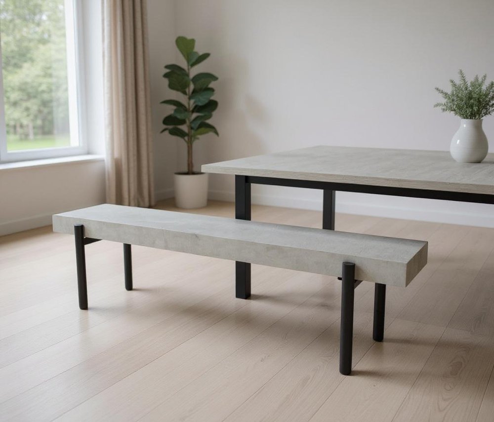 63" Gray and Black Concrete Dining Bench