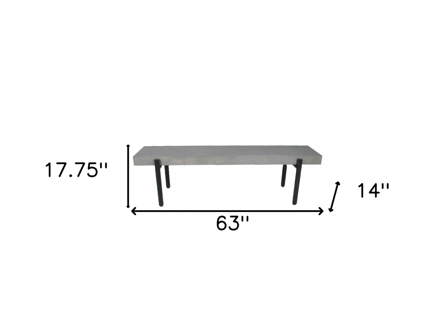 63" Gray and Black Concrete Dining Bench