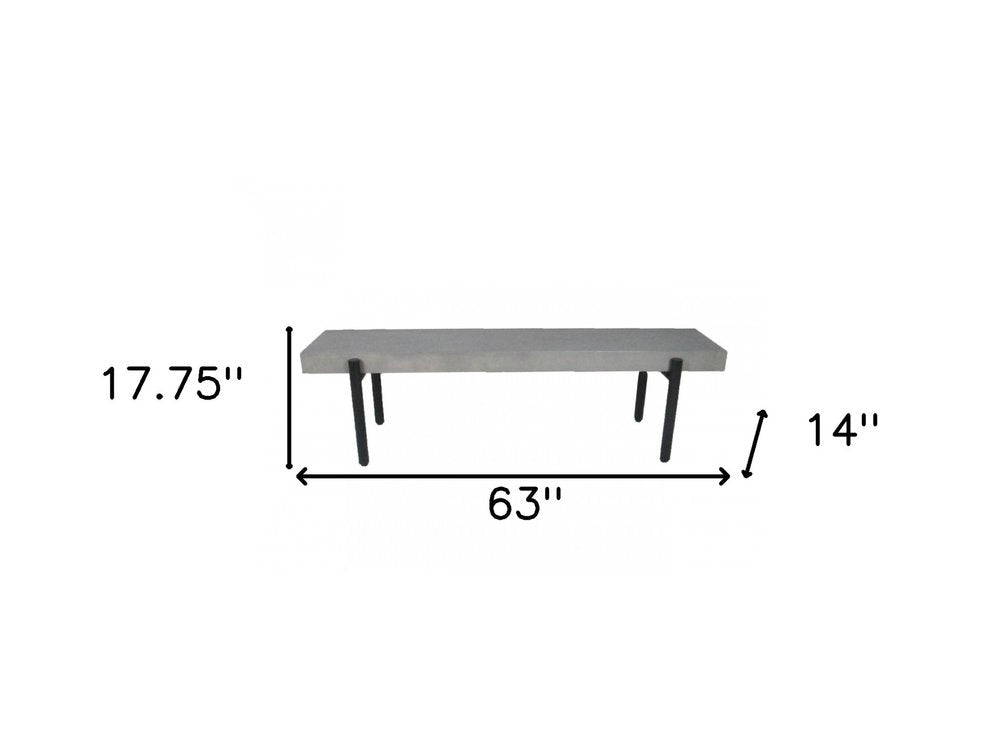63" Gray And Black Iron and Concrete Dining Bench