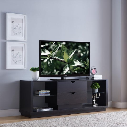 60" Dark Brown Particle Board And Mdf Cabinet Enclosed Storage TV Stand