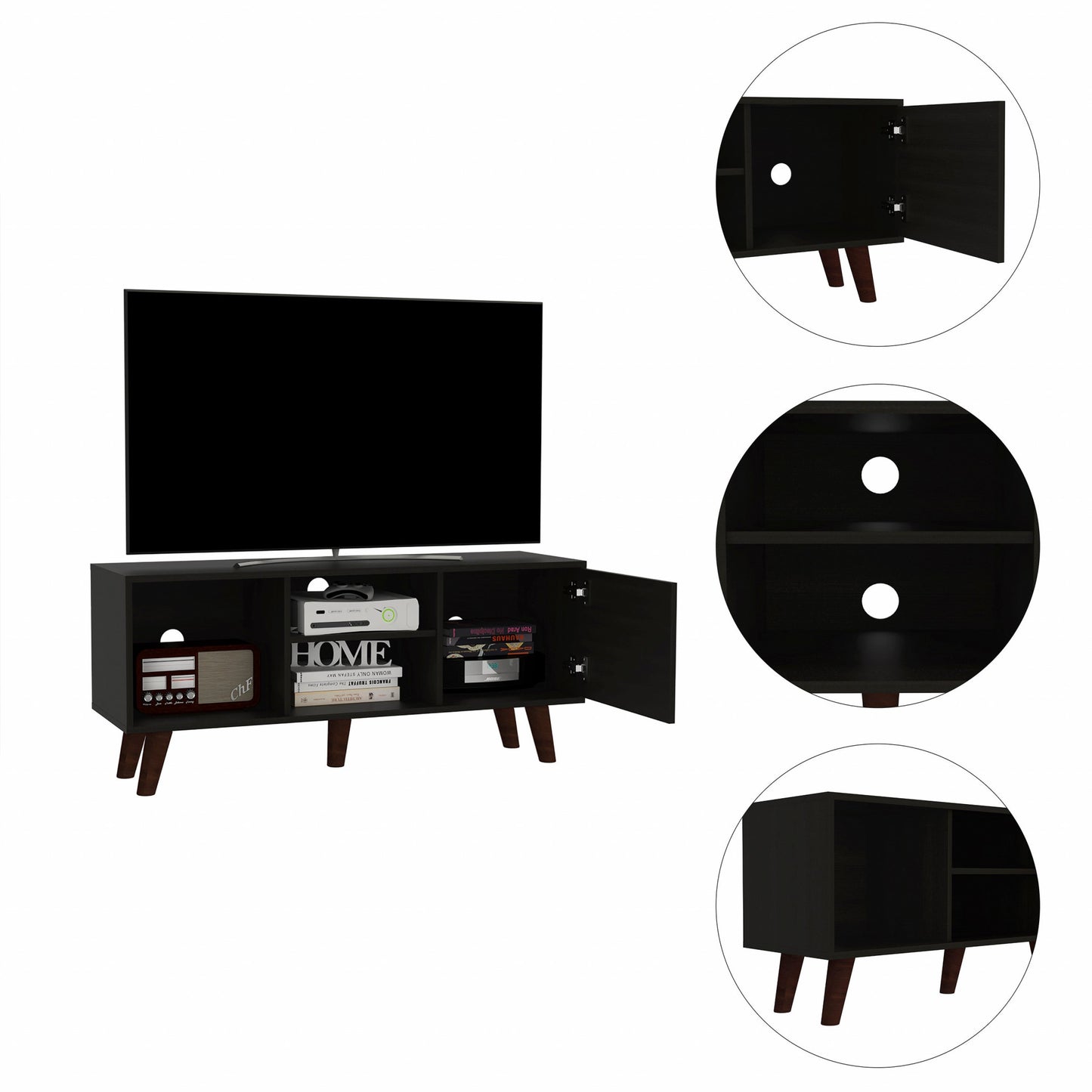 45" Black Particle Board Open Shelving TV Stand