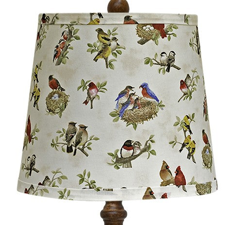 27" Brown Table Lamp With Ivory and Blue Birds Empire Shade