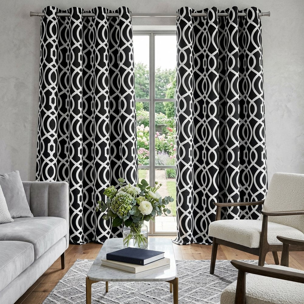 84" Jet Black Trellis Black Out Window Curtain Panel