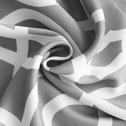 Gray trellis blackout window curtain panel with a geometric pattern, 84-inch long.