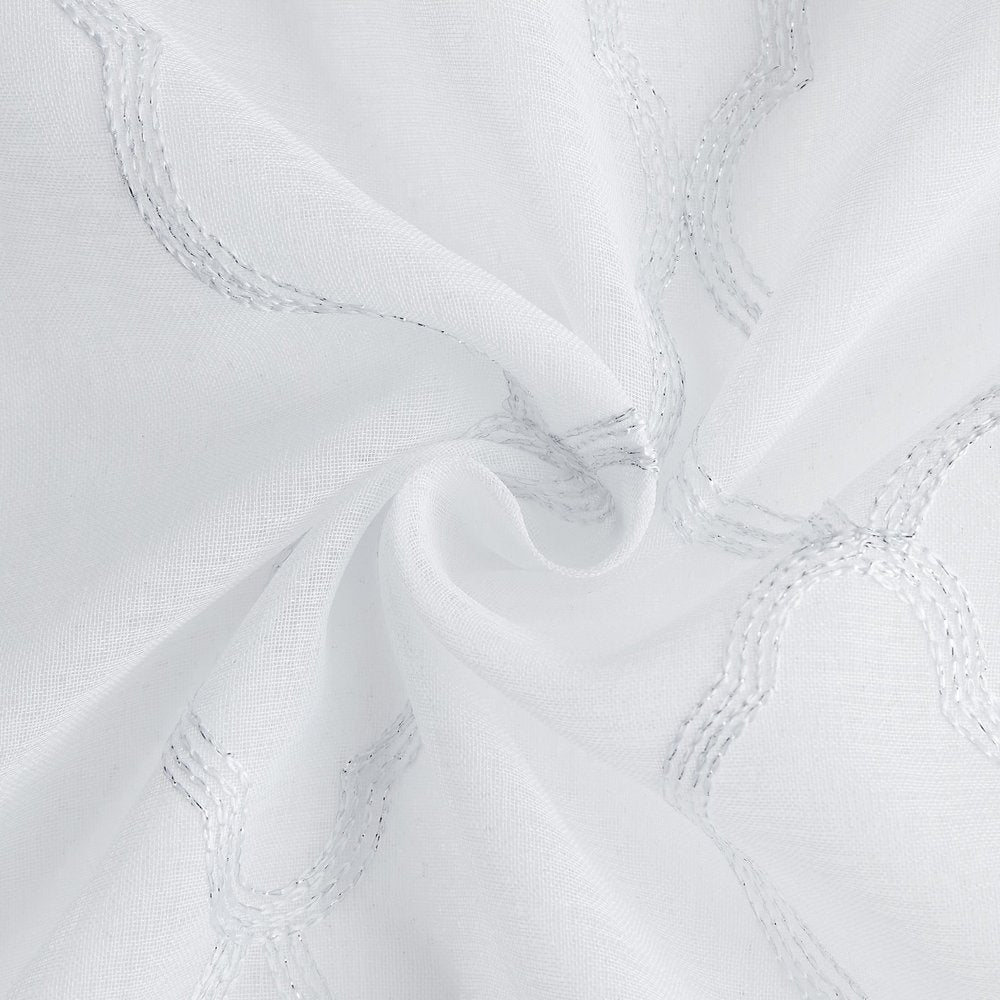 84” White Trellis Pattern Embroidered Window Curtain Panel