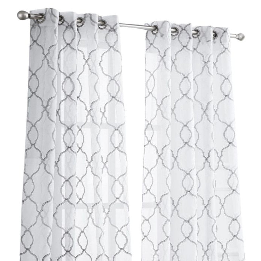 84” Silver Trellis Pattern Embroidered Window Curtain Panel