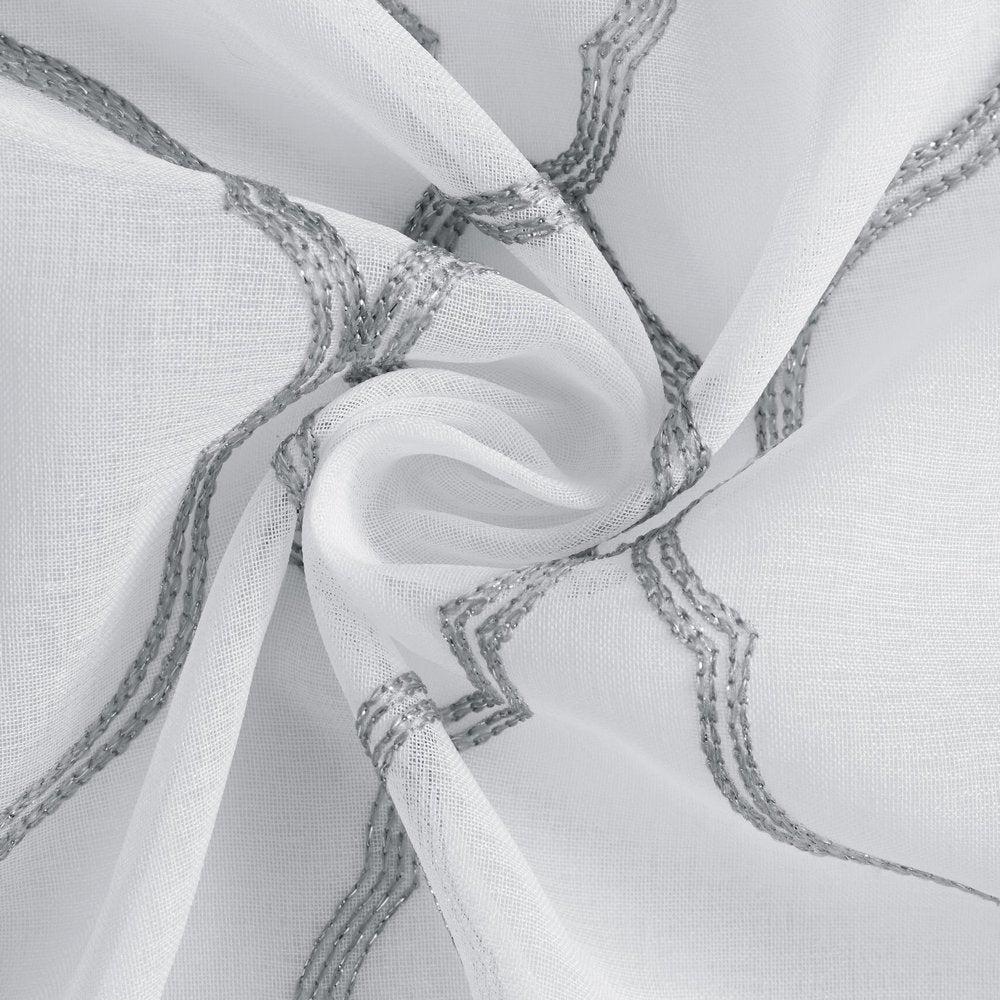 84” Silver trellis pattern embroidered window curtain panel