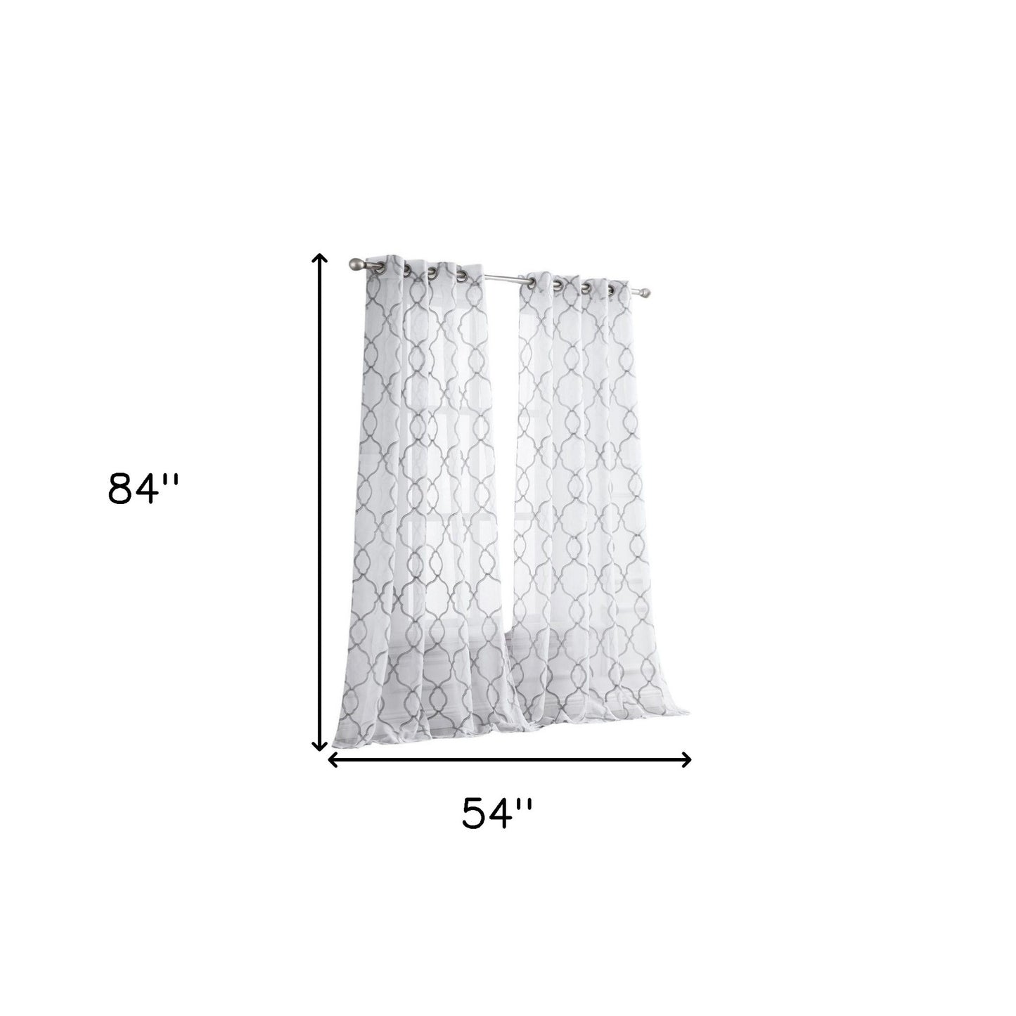 84” Silver Trellis Pattern Embroidered Window Curtain Panel