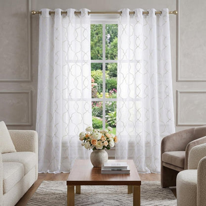 84” Charcoal Trellis Pattern Embroidered Window Curtain Panel